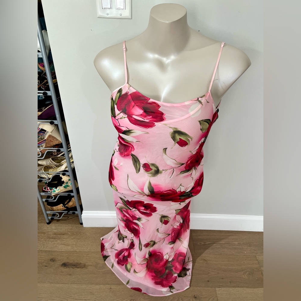 Vintage Valerie Stevens light pink rose full length nightgown / slip dress